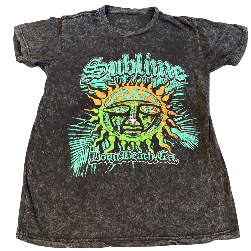 Sublime Graphic Tee Mens Medium Black Acid Wash 40oz To Freedom Sun Shirt